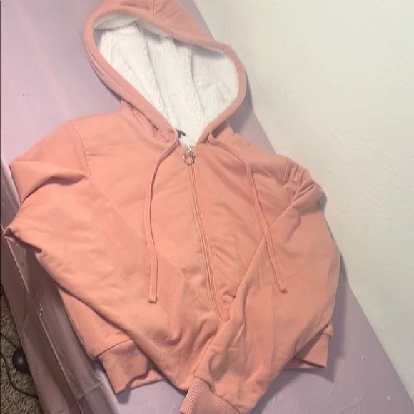 Sherpa Lined Cropped Hoodie - Picture 1 of 7